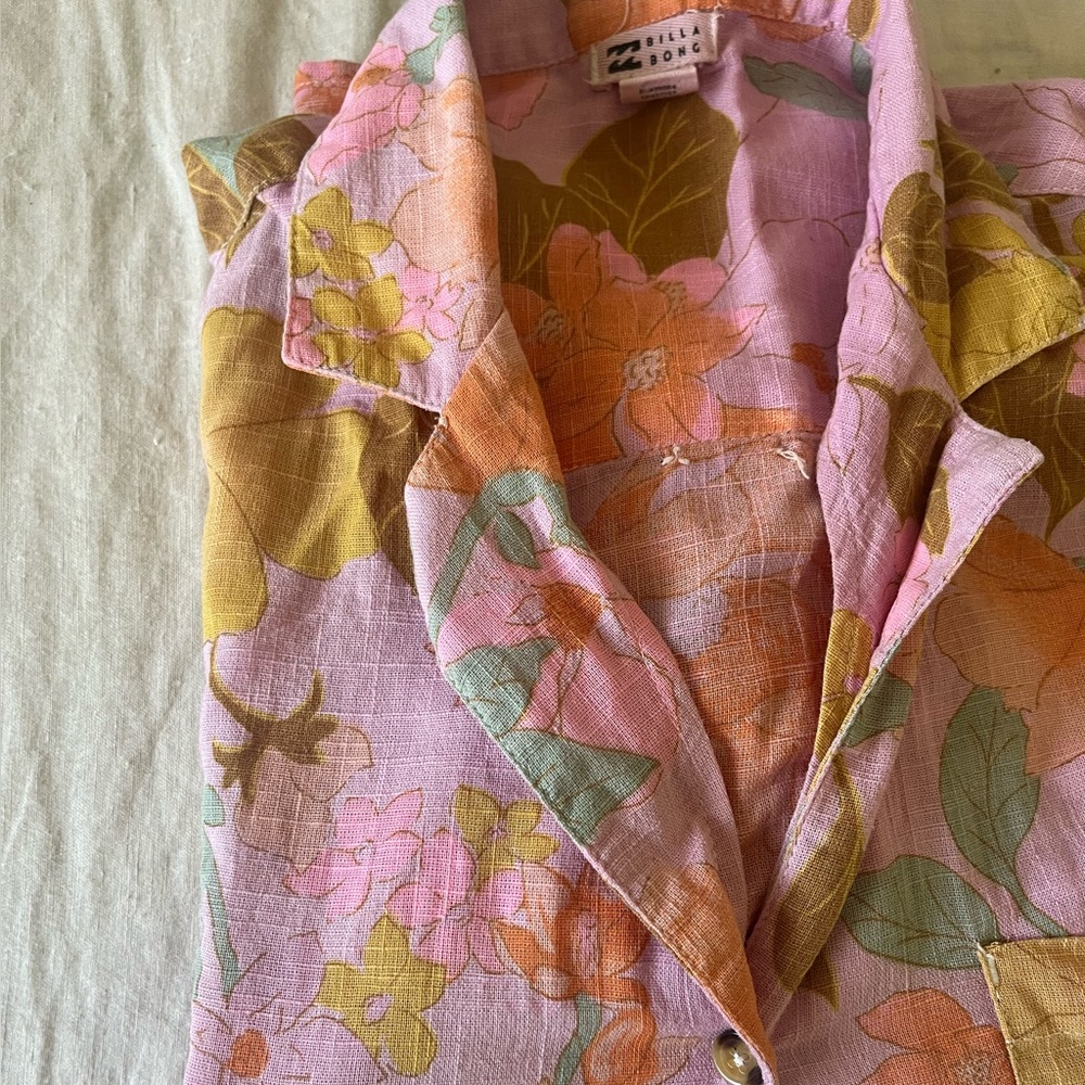 Billabong Floral Crop Top - Pink, Orange, Green